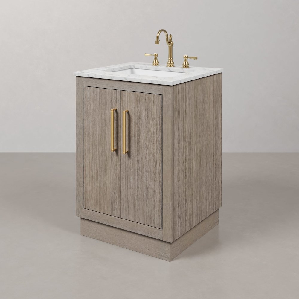 Hugo 24 In. Single Sink Carrara White Marble Countertop Bath Vanity in Grey Oak