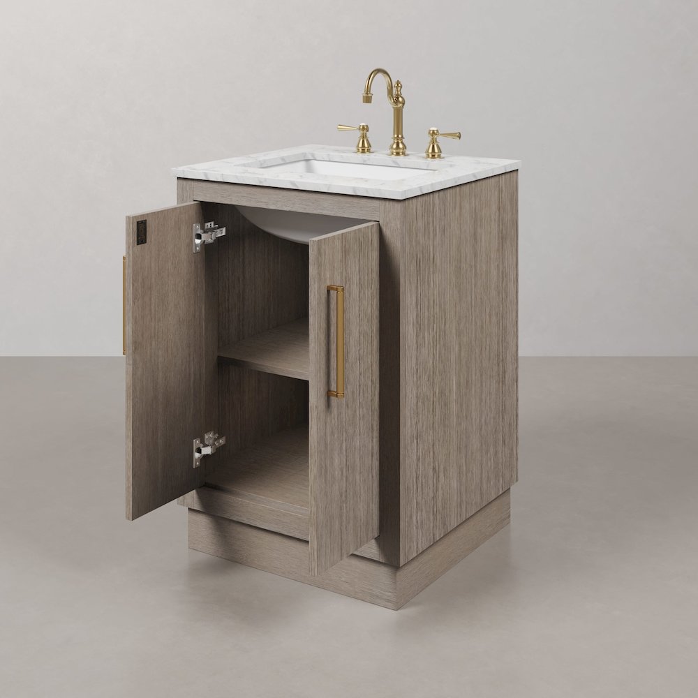 Hugo 24 In. Single Sink Carrara White Marble Countertop Bath Vanity in Grey Oak