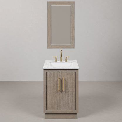 Hugo 24 In. Single Sink Carrara White Marble Countertop Bath Vanity in Grey Oak