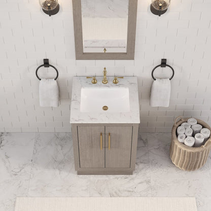 Hugo 24 In. Single Sink Carrara White Marble Countertop Bath Vanity in Grey Oak