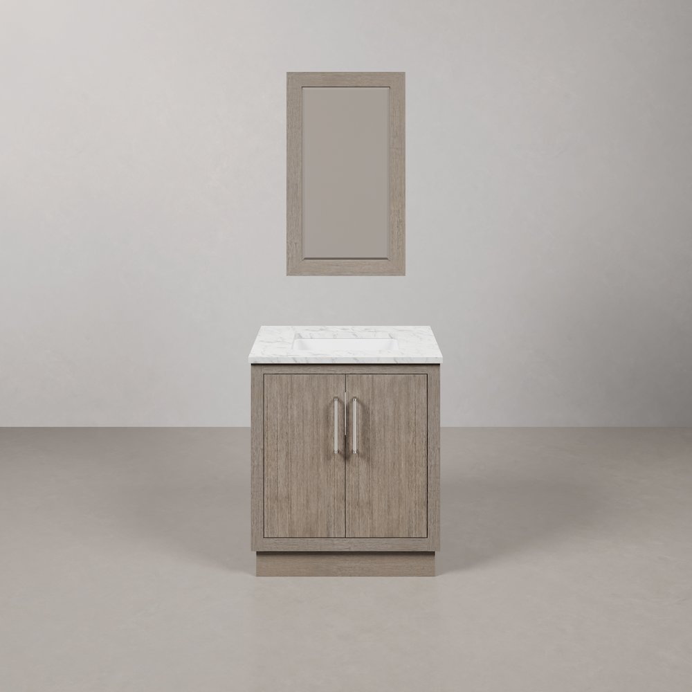 Hugo 30 In. Single Sink Carrara White Marble Countertop Bath Vanity in Grey Oak