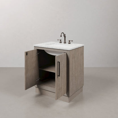 Hugo 30 In. Single Sink Carrara White Marble Countertop Vanity in Grey Oak