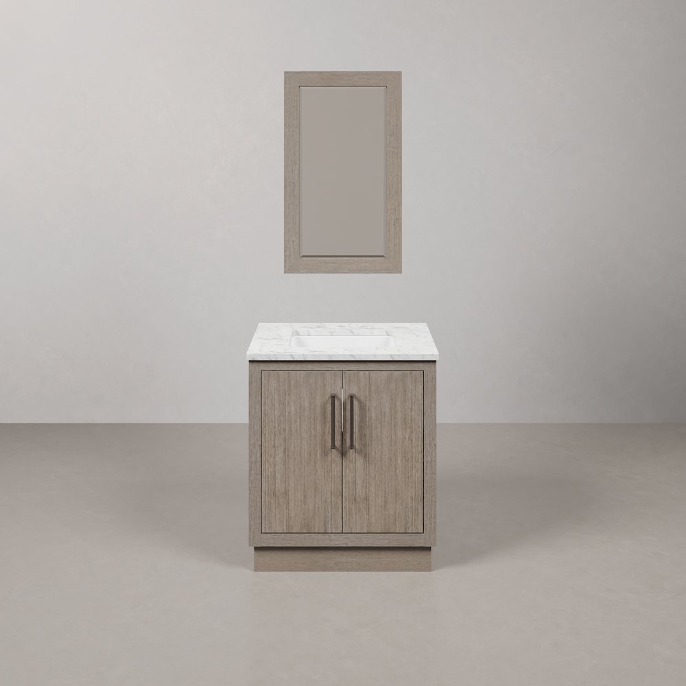Hugo 30 In. Single Sink Carrara White Marble Countertop Vanity in Grey Oak