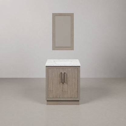 Hugo 30 In. Single Sink Carrara White Marble Countertop Vanity in Grey Oak