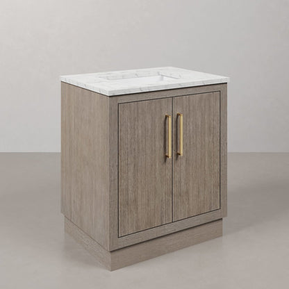 Hugo 30 In. Single Sink Carrara White Marble Countertop Bath Vanity in Grey Oak