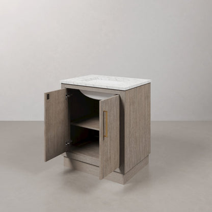 Hugo 30 In. Single Sink Carrara White Marble Countertop Bath Vanity in Grey Oak
