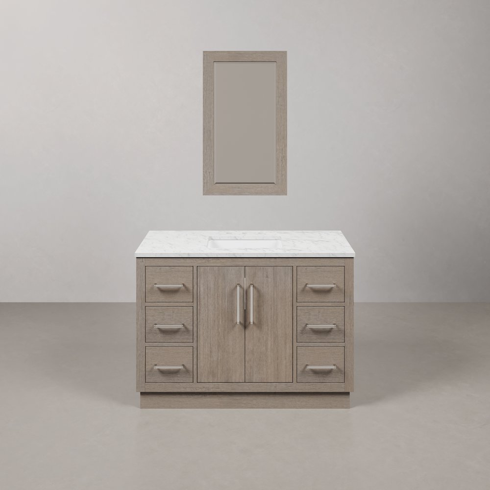 Hugo 48 In. Single Sink Carrara White Marble Countertop Bath Vanity in Grey Oak