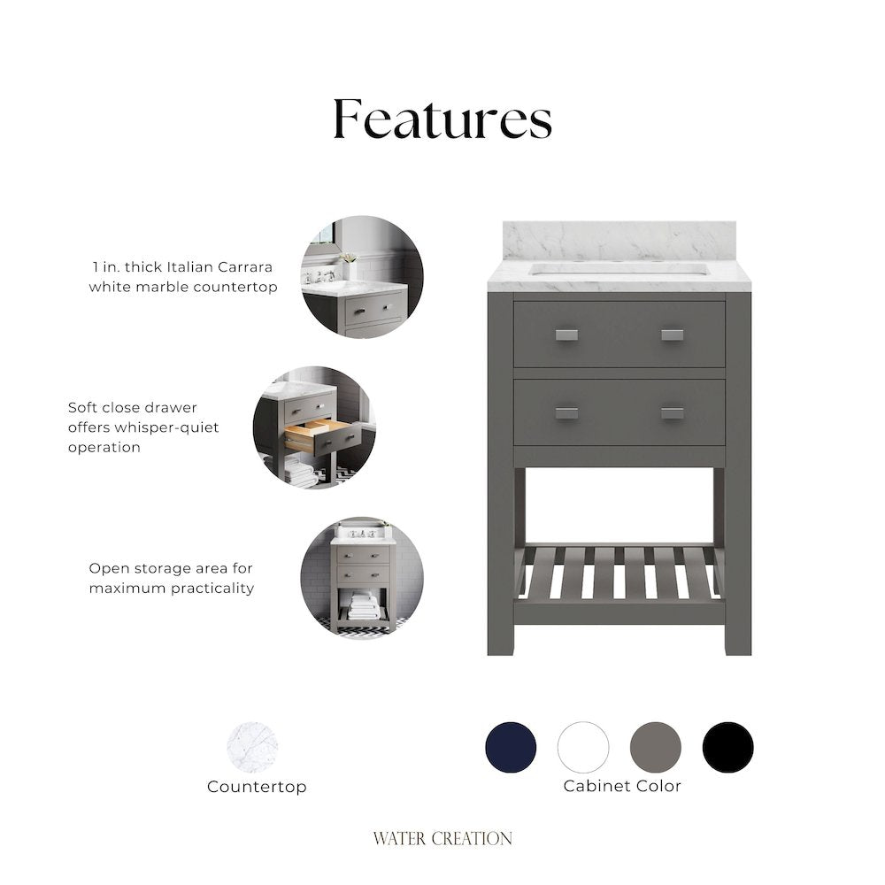 Madalyn 24 In. Single Sink Carrara White Marble Countertop Bath Vanity