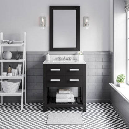 Madalyn 30 In. Single Sink Carrara White Marble Countertop Bath Vanity