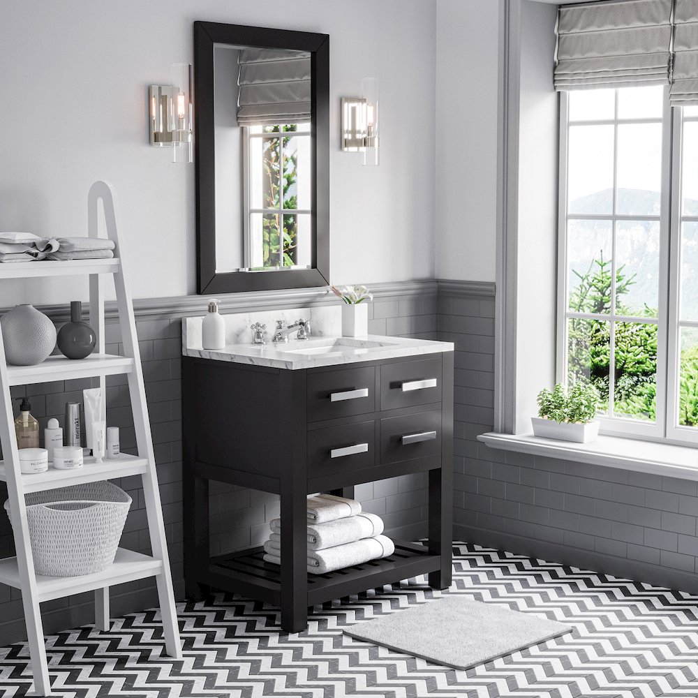 Madalyn 30 In. Single Sink Carrara White Marble Countertop Bath Vanity