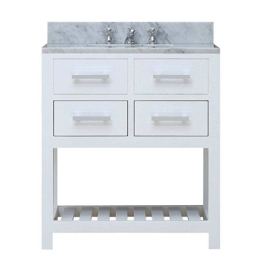 Madalyn 30 In. Single Sink Carrara White Marble Countertop Bath Vanity