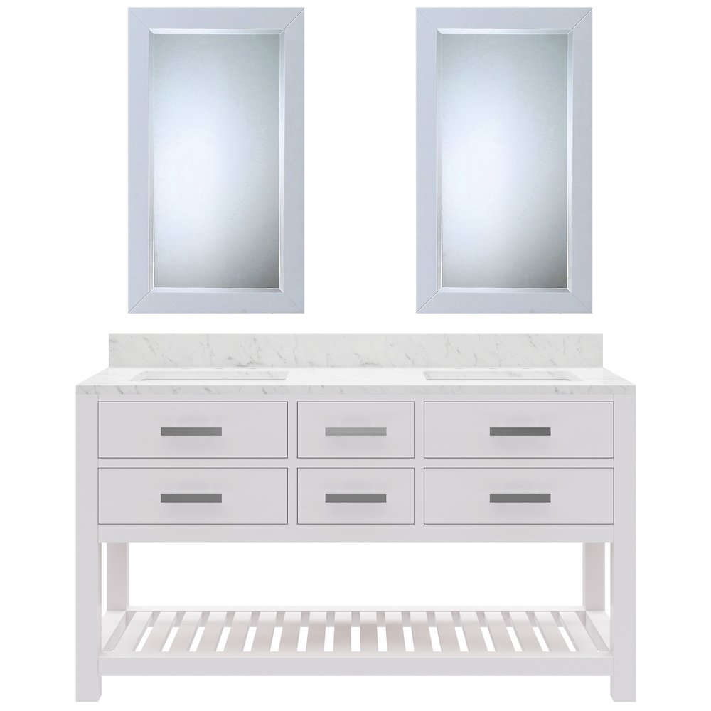 Madalyn 60 In. Double Sink Carrara White Marble Countertop Bath Vanity