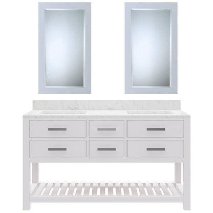 Madalyn 60 In. Double Sink Carrara White Marble Countertop Bath Vanity