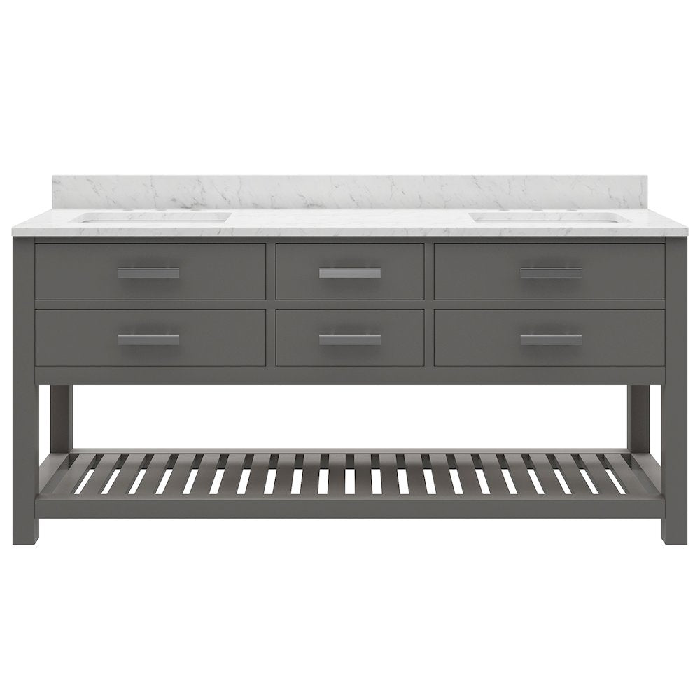 Madalyn 72 In. Double Sink Carrara White Marble Countertop Bath Vanity