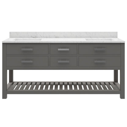 Madalyn 72 In. Double Sink Carrara White Marble Countertop Bath Vanity