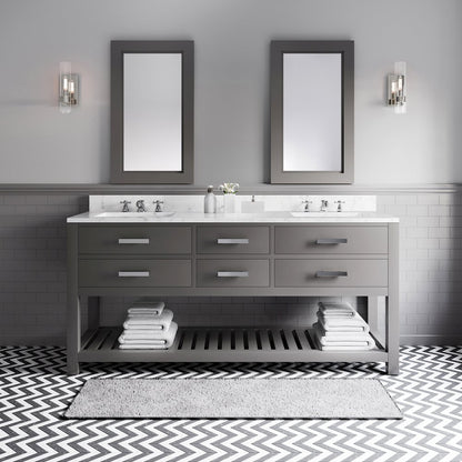 Madalyn 72 In. Double Sink Carrara White Marble Countertop Bath Vanity