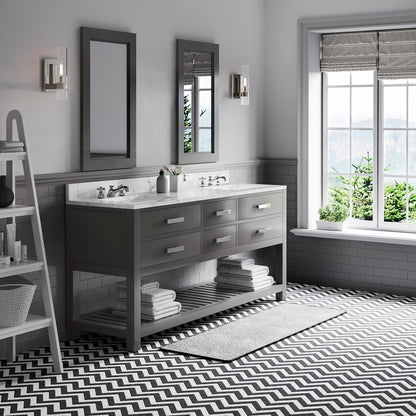 Madalyn 72 In. Double Sink Carrara White Marble Countertop Bath Vanity