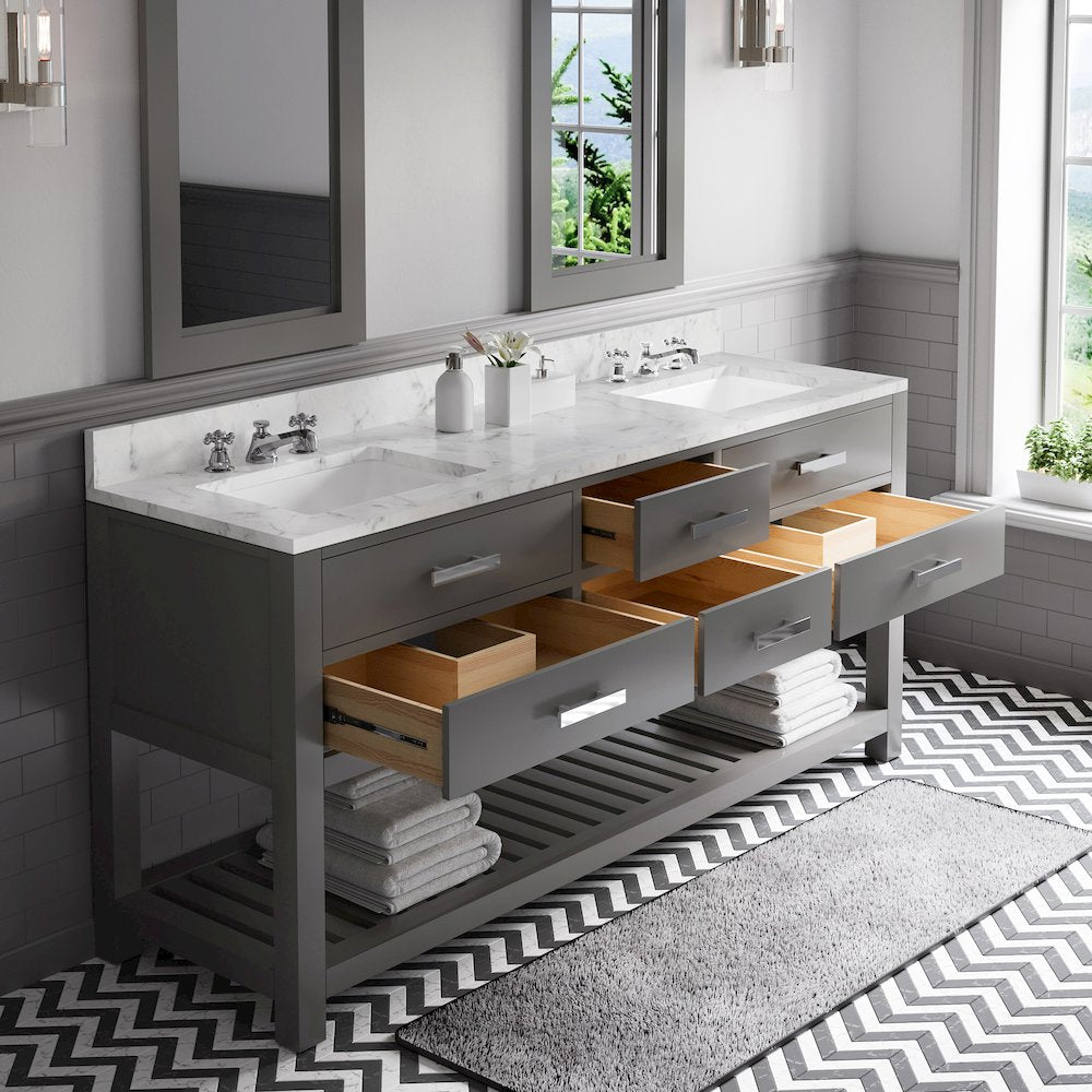 Madalyn 72 In. Double Sink Carrara White Marble Countertop Bath Vanity