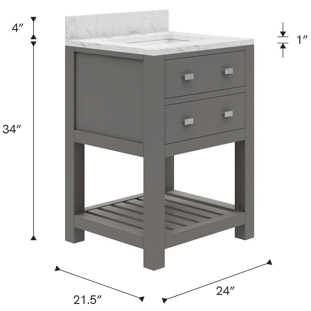 Madalyn 24 In. Single Sink Carrara White Marble Countertop Bath Vanity