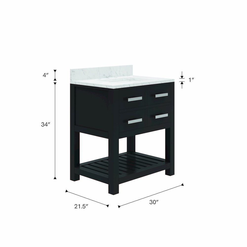 Madalyn 30 In. Single Sink Carrara White Marble Countertop Bath Vanity