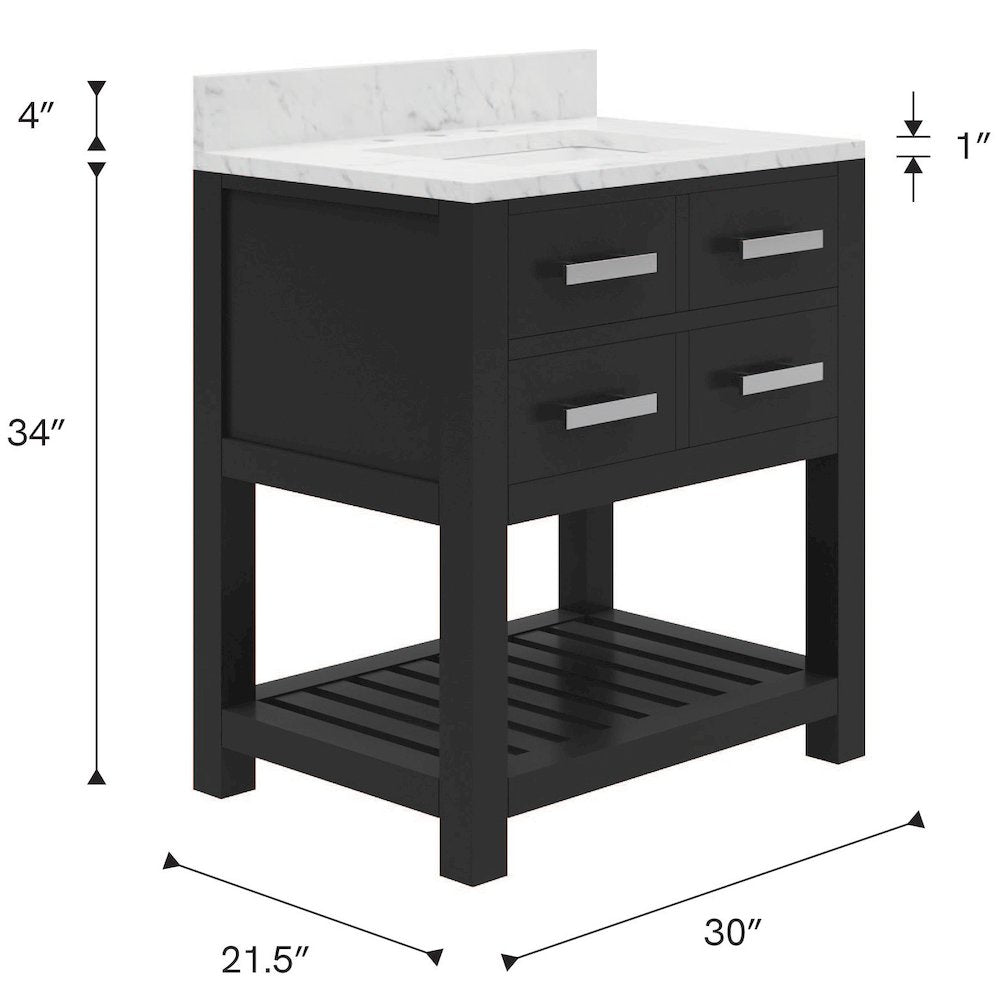 Madalyn 30 In. Single Sink Carrara White Marble Countertop Bath Vanity
