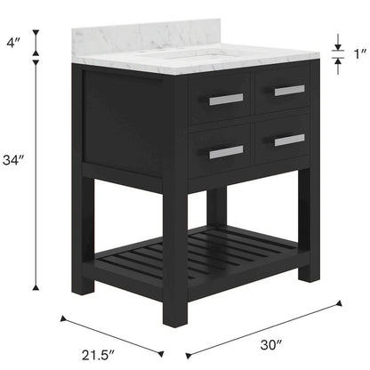 Madalyn 30 In. Single Sink Carrara White Marble Countertop Bath Vanity