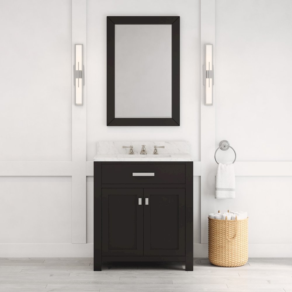 Madison 30 In. Single Sink Carrara White Marble Countertop Bath Vanity
