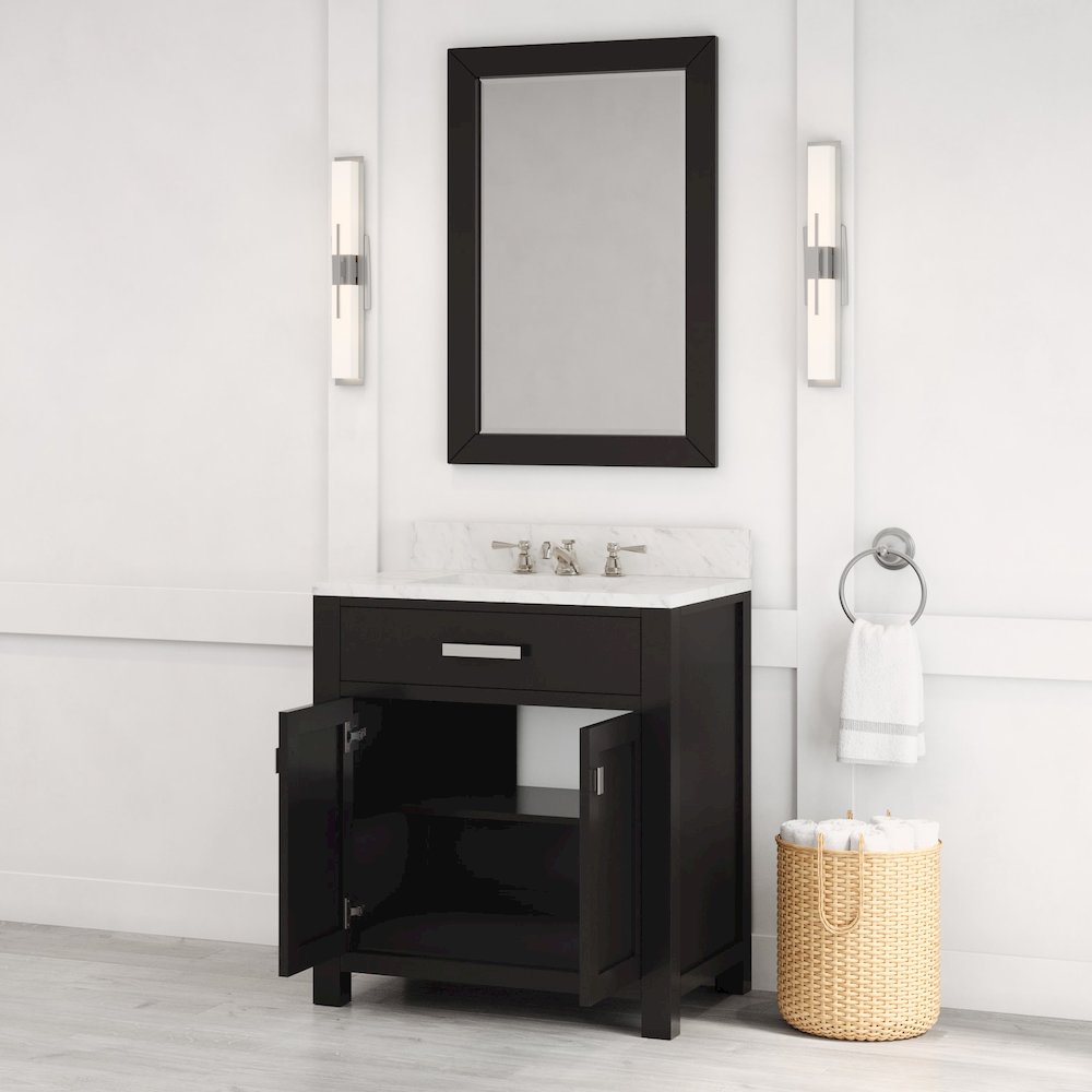 Madison 30 In. Single Sink Carrara White Marble Countertop Bath Vanity