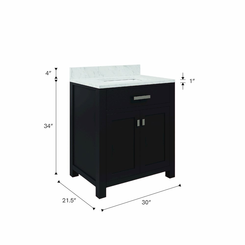 Madison 30 In. Single Sink Carrara White Marble Countertop Bath Vanity