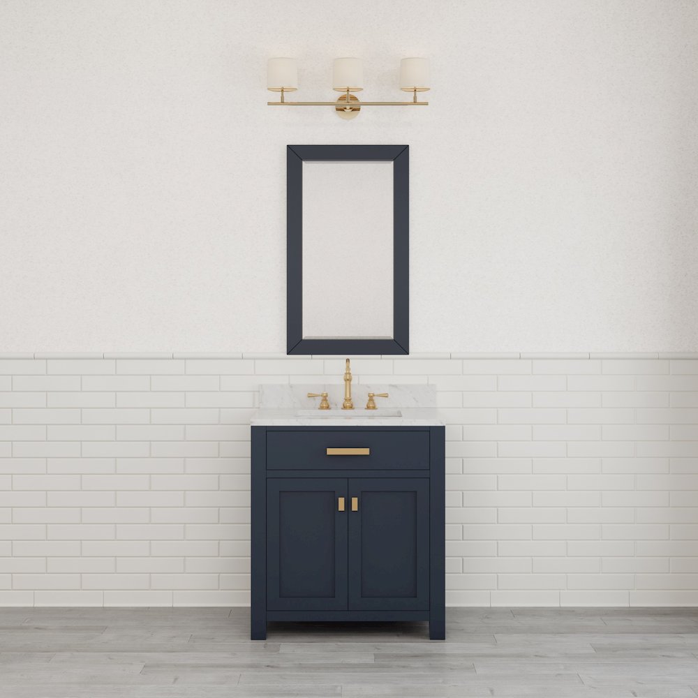 Madison 30 In. Single Sink Carrara White Marble Countertop Bath Vanity