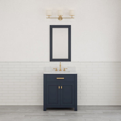Madison 30 In. Single Sink Carrara White Marble Countertop Bath Vanity
