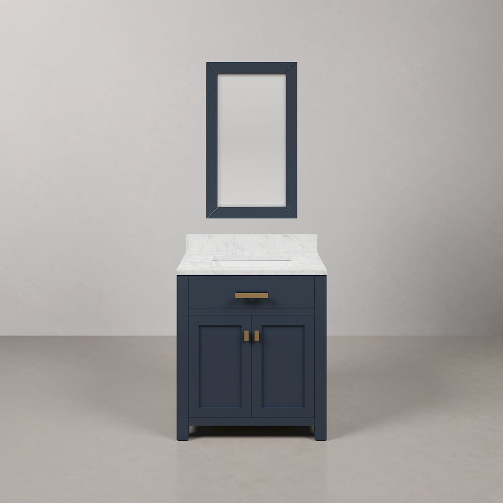 Madison 30 In. Single Sink Carrara White Marble Countertop Bath Vanity