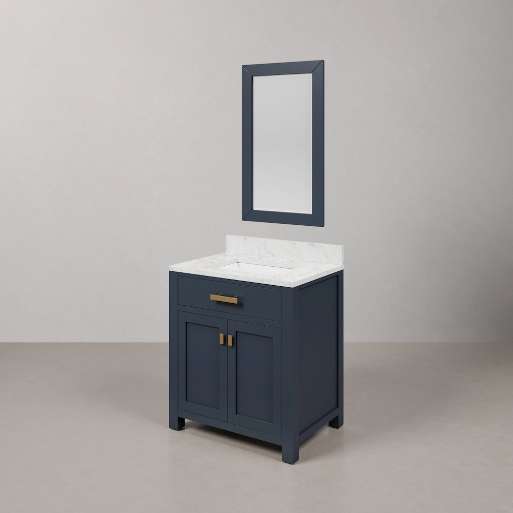 Madison 30 In. Single Sink Carrara White Marble Countertop Bath Vanity