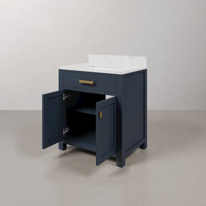 Madison 30 In. Single Sink Carrara White Marble Countertop Bath Vanity