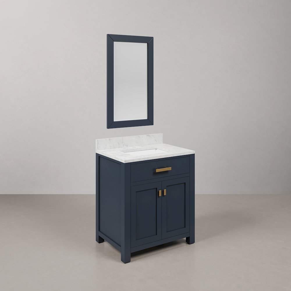 Madison 30 In. Single Sink Carrara White Marble Countertop Bath Vanity