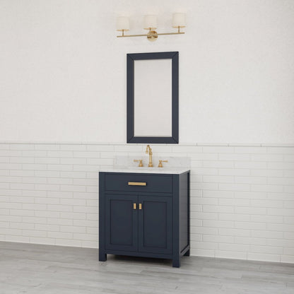 Madison 30 In. Single Sink Carrara White Marble Countertop Bath Vanity