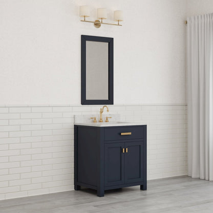 Madison 30 In. Single Sink Carrara White Marble Countertop Bath Vanity