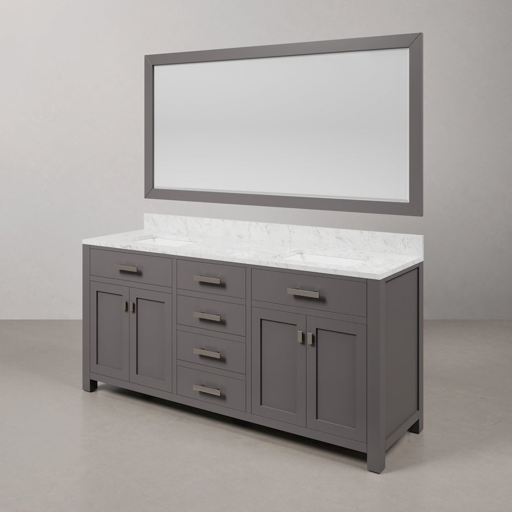 Madison 72 In. Double Sink Carrara White Marble Countertop Bath Vanity