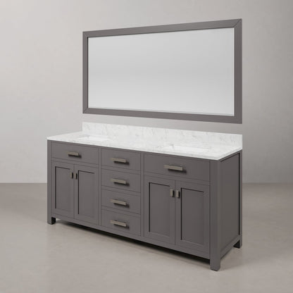 Madison 72 In. Double Sink Carrara White Marble Countertop Bath Vanity