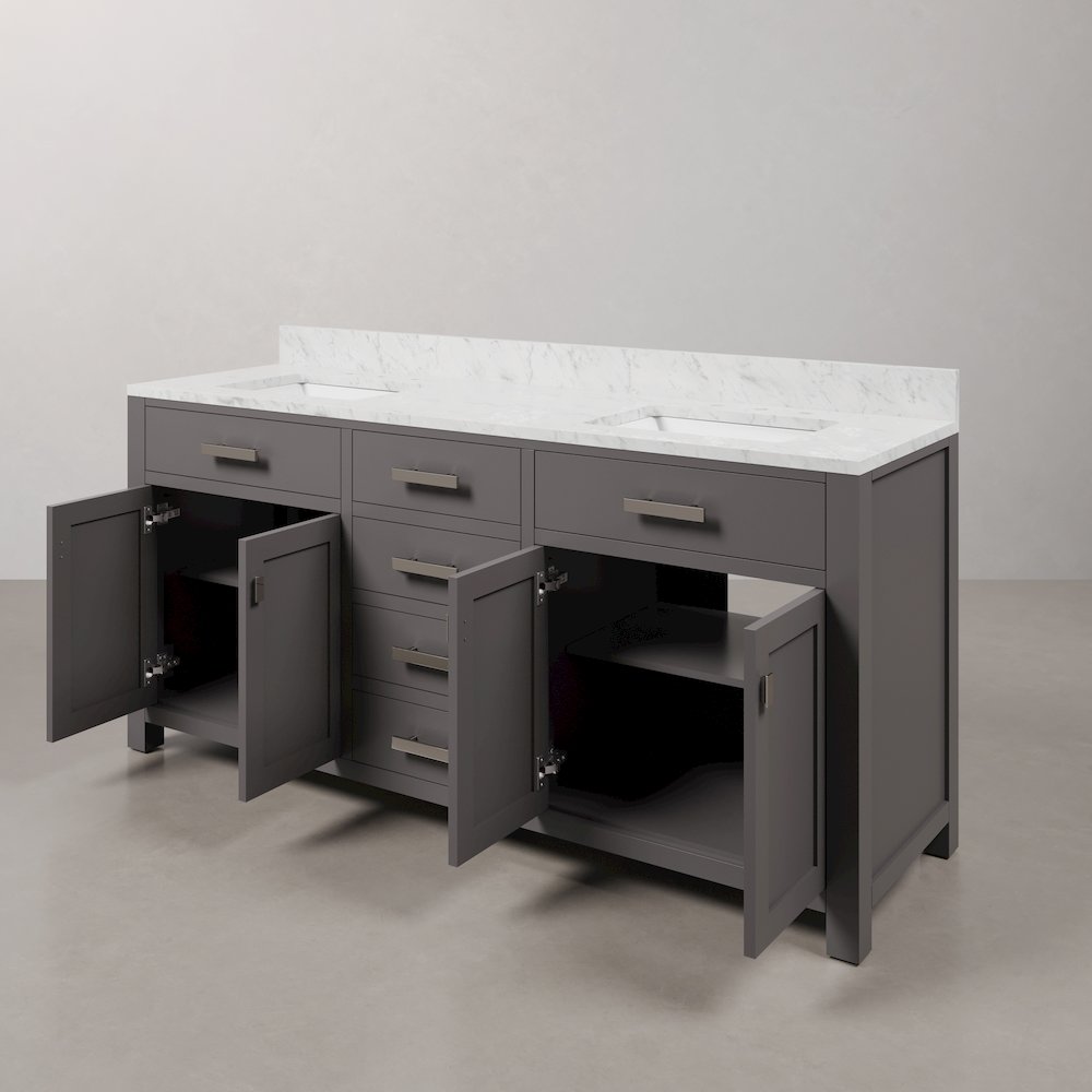 Madison 72 In. Double Sink Carrara White Marble Countertop Bath Vanity