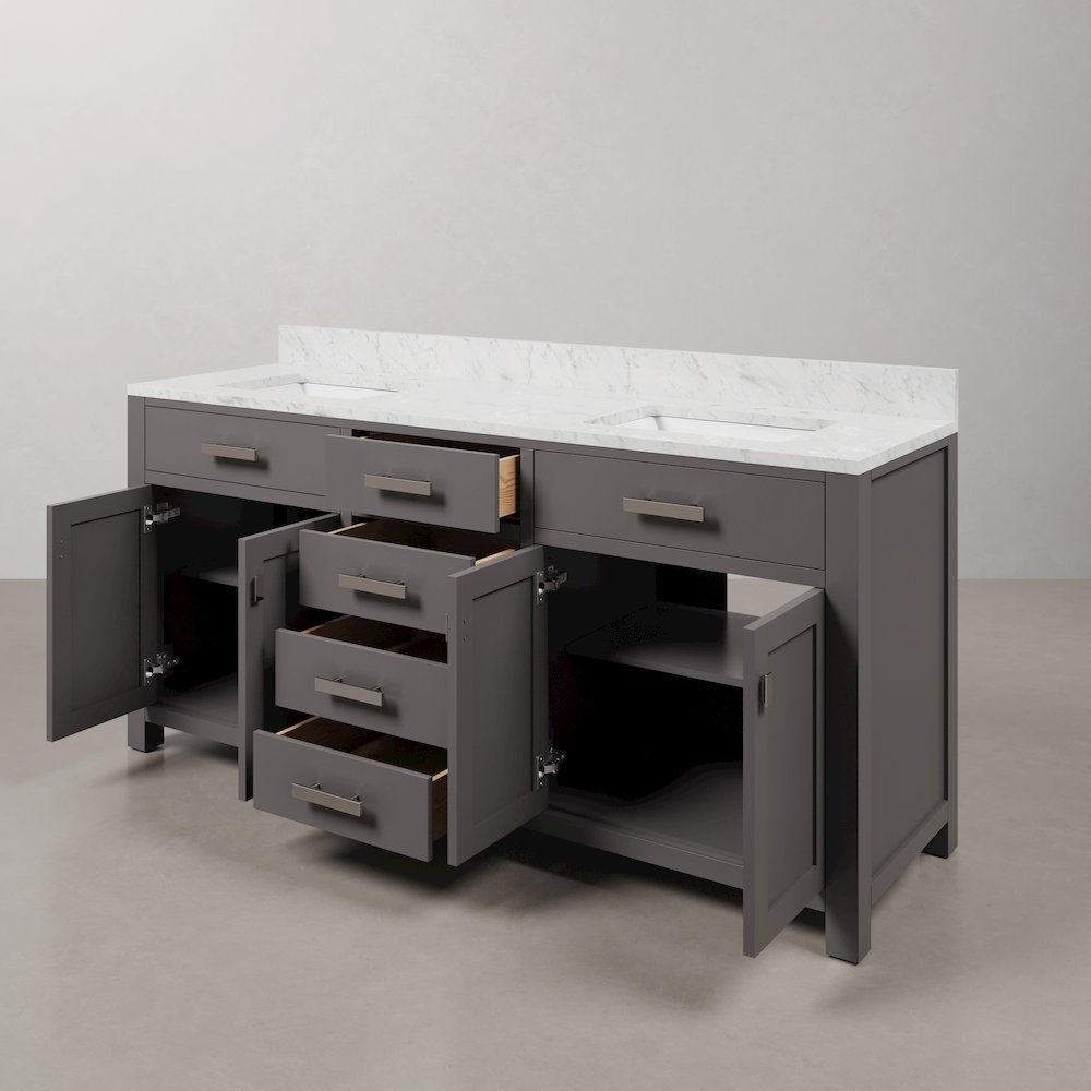 Madison 72 In. Double Sink Carrara White Marble Countertop Bath Vanity