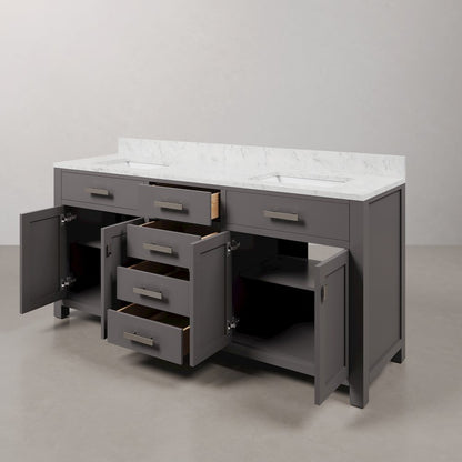 Madison 72 In. Double Sink Carrara White Marble Countertop Bath Vanity