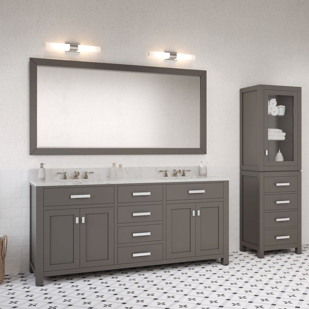 Madison 72 In. Double Sink Carrara White Marble Countertop Bath Vanity