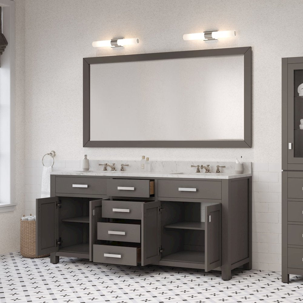 Madison 72 In. Double Sink Carrara White Marble Countertop Bath Vanity