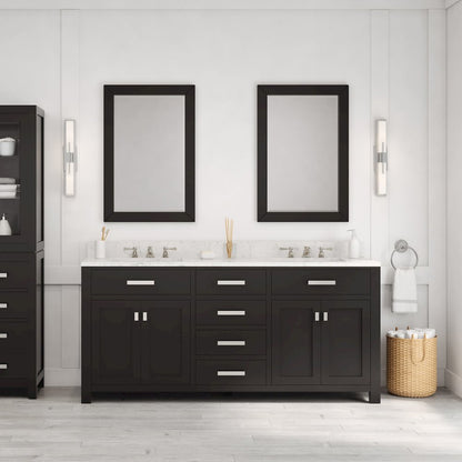 Madison 72 In. Double Sink Carrara White Marble Countertop Bath Vanity
