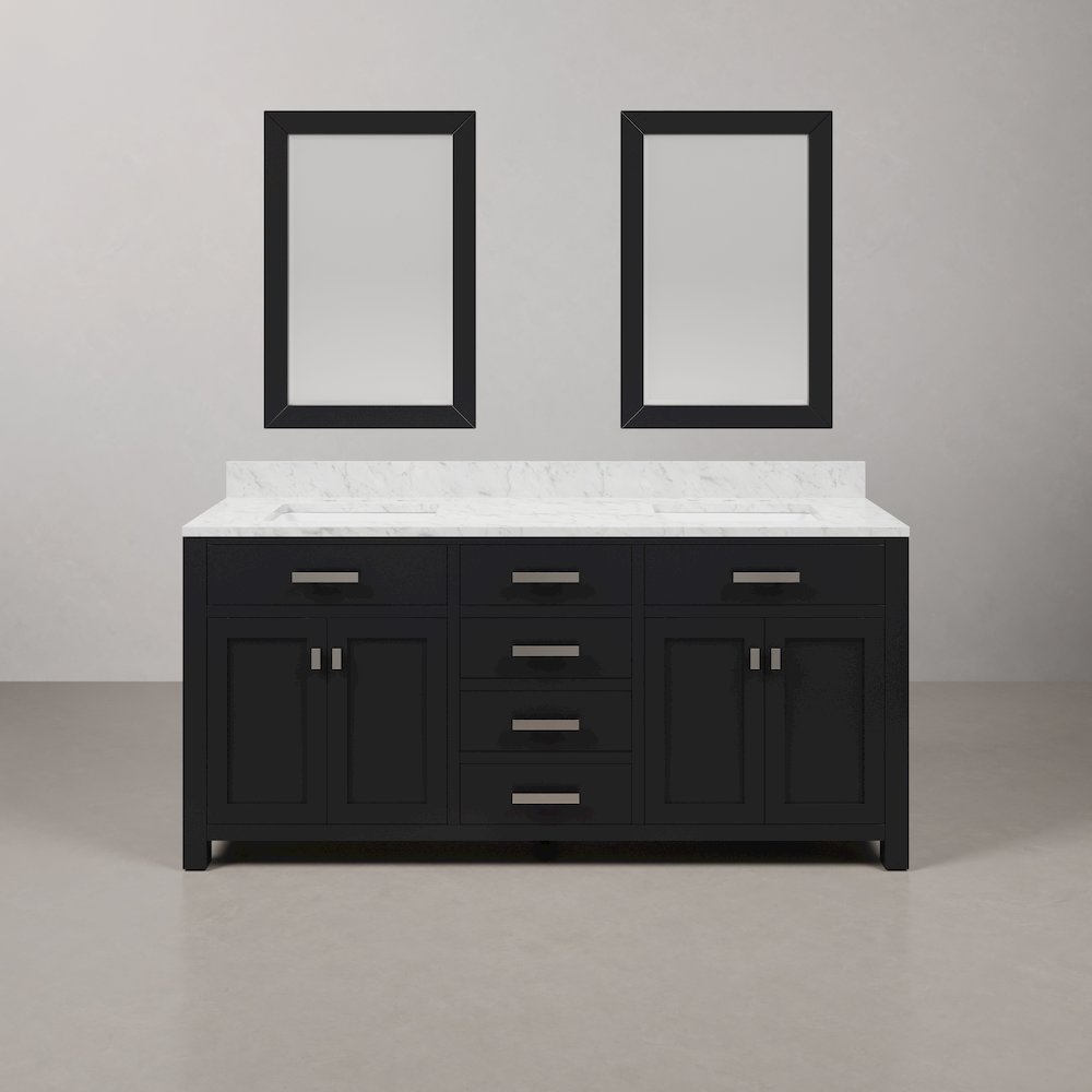 Madison 72 In. Double Sink Carrara White Marble Countertop Bath Vanity