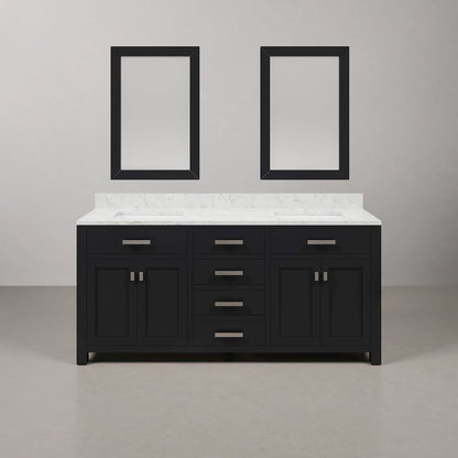 Madison 72 In. Double Sink Carrara White Marble Countertop Bath Vanity