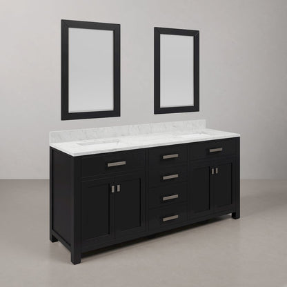 Madison 72 In. Double Sink Carrara White Marble Countertop Bath Vanity