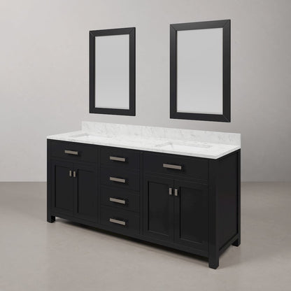 Madison 72 In. Double Sink Carrara White Marble Countertop Bath Vanity