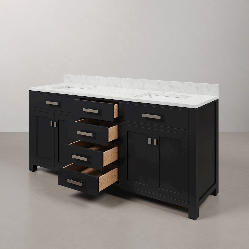 Madison 72 In. Double Sink Carrara White Marble Countertop Bath Vanity